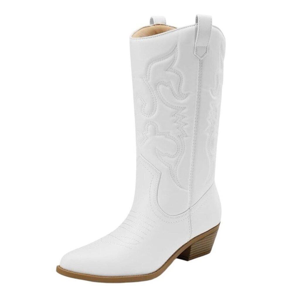 SODA / Reno / White / Embroidered / Western Cowboy Boots / With Low Block Heel - Picture 3 of 12